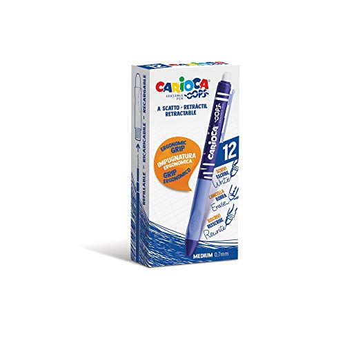 Carioca Oops Retractable Penne Blu | Set Penne Cancellabili Ricaricabili A Scatto Per Scuola E Ufficio Con Gomma Incorporata E Impugnatura Ergonomica,