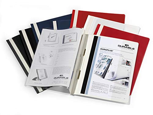 Durable 257900 - Cartellina Ad Aghi Duraplus, Formato A4+, Fronte Trasparente E Retro Colorato, Assortiti, Confezione Da 25 Pezzi