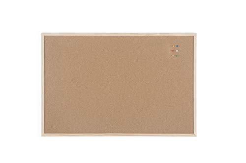 Bi-Office Mc070012010 Pannello In Sughero Budget, Cornice In Legno, Lavagna In Sughero Spesso Elastico E Auto-Rigenerante, Colore Pino, 90 X 60 Cm