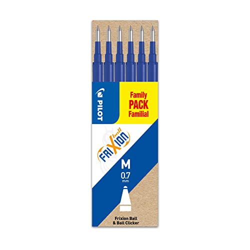 Pilot Frixion Ball Bls-Fr7, Ricariche Per Penne A Sfera Frixion Ball E Frixion Ball Clicker, Punta Media, Blu, Confezione Da 6