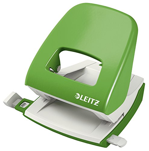 Leitz Pratica Perforatrice Da Ufficio, Capacità Fino A 30 Fogli, Verde (Chiaro), Metallo, Guida Di Arresto Con Barra Di Selezione Del Formato, Gamma N