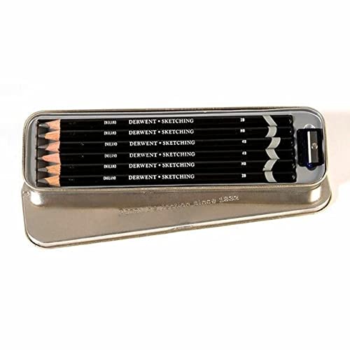 Derwent Set Di 6 Matite Per Disegnare, Scrivere E Realizzare Schizzi E 1 Temperino, Qualità Professionale