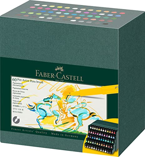 Faber-Castell 167193 - Pennello Pitt Artist Pen, Scatola Da Studio Da 60 Pezzi, Set Di Matite A Pennello