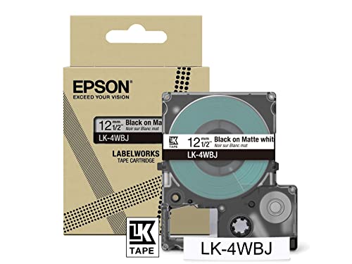 Epson Labelworks Lk-4Wbj Cartuccia A Nastro Per Etichettatura Compatibile Con Epson Labelworks Lw-C610 E Lw-C410 Bianco Opaco/Nero 12Mm