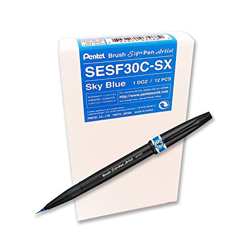 Pentel Sesf30 C Sx Extra Fine Con Punta A Pennello, 12 Pezzi Azzurro
