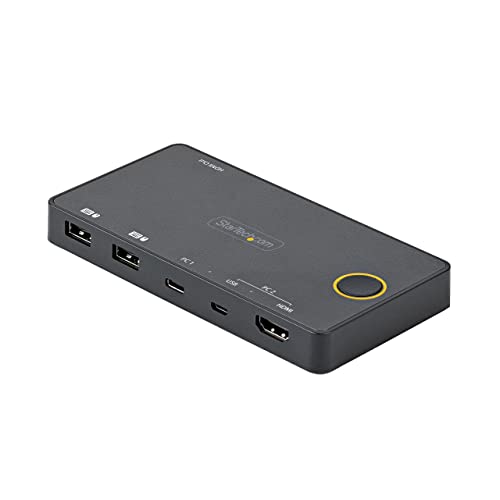 Startech.Com Switch Kvm Ibrido Hdmi + Usb-A E Usb-C A 2 Porte - Monitor Singolo Hdmi 2.0 4K 60Hz - Switch Kvm Compatto Per Desktop/Laptop Hdmi Aliment