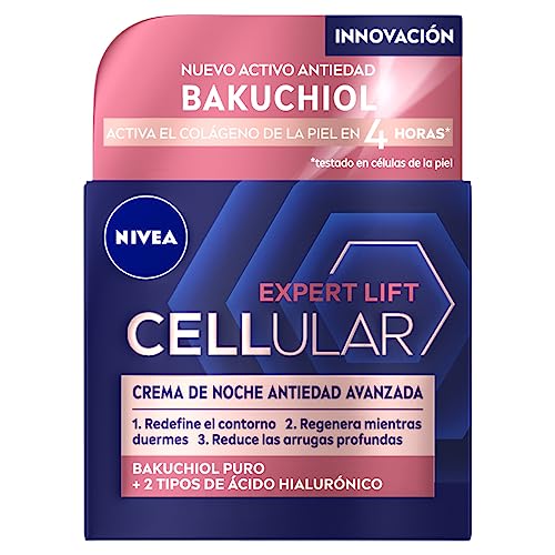 Nivea Cellular Expert Lift Crema De Noche Antiedad Avanzada (1 X 50 Ml), Crema Facial De Noche Con Bakuchiol Puro, Crema Antiarrugas Con Ácido Hialuró