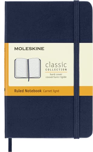Moleskine Classic Notebook, Taccuino A Righe, Copertina Rigida E Chiusura Ad Elastico, Formato Pocket 9 X 14 Cm, Colore Blu Zaffiro, 192 Pagine