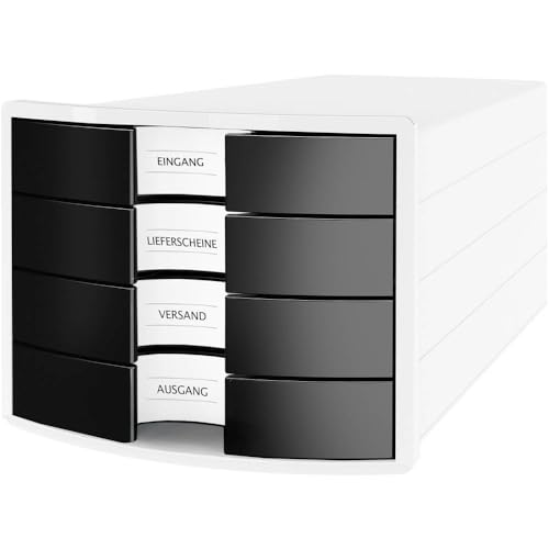 Cassettiera Han Impuls 2.0 – Design Accattivante Abbinato A Una Qualità Eccellente. Con 4 Cassetti Chiusi Per Din A4/C4, Biano-Nero, 1012-32