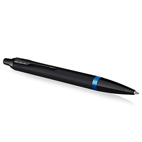 Parker Im Vibrant Rings - Penna A Sfera | Lacca Nera Satinata Con Accenti Blu Marino, Punta Media Con Ricarica Di Inchiostro Blu, Confezione Regalo