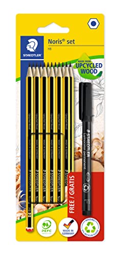 Staedtler Set Di Matite Noris, Made From Upcycled Wood, 12 Matite Grado Di Durezza Hb, Marcatore Universale Permanente Lumocolor Nero, 120 Bk12P3