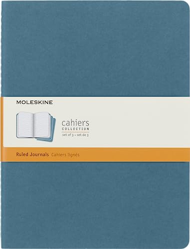 Moleskine Cahier Journal, Set 3 Quaderni A Righe, Copertina In Cartoncino Con Cucitura In Cotone Visibile, Colore Blu (Vivace), Formato Extra Large 19