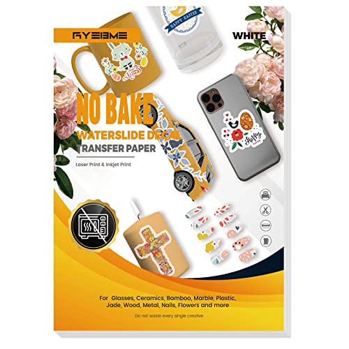 Ryebme Waterslide Decal Carta Per Trasferimento Per Stampanti Laser E A Getto D'Inchiostro Foglio Per Tatuaggi A Candela A4 X 25 Fogli Per Candele Di