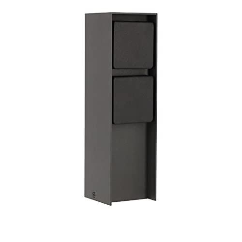 Led Universum - Presa Esterna "Adam", In Acciaio Inox, Antracite, Con Coperture Nere, 2 Prese, Max. 3680 W, Presa Da Giardino