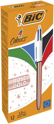 Bic 4 Colori, 1 Mm Punta Penna Canna Oro Rosa, Confezione Da 12