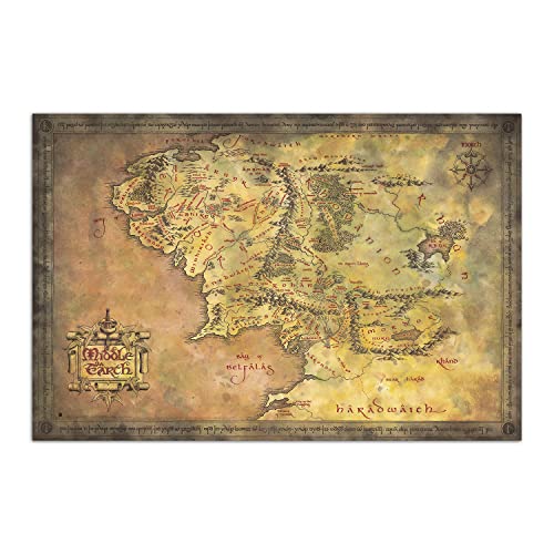 Grupo Erik: Poster Il Signore Degli Anelli - Mappa Della Terra Di Mezz, Poster Da Parete Il Signore Degli Anelli, 61 X 91.5 Cm, Carta Lucida, Poster D