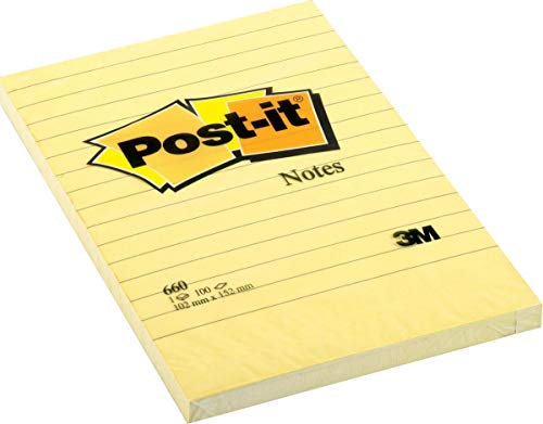 Post-It Brand 70208, Note Grandi A Righe, Giallo, 102 Mm X 152 Mm, 6 Blocchi Da 100 Fogli