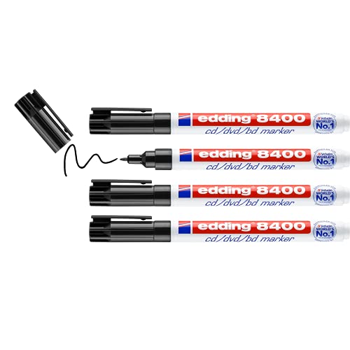 Edding 8400 Marcatore Permanente Per Cd, Dvd E Blue-Ray Disk Punta Tonda; Blister 4 Pz.; Colore Nero; Tratto 0,5-1 Mm