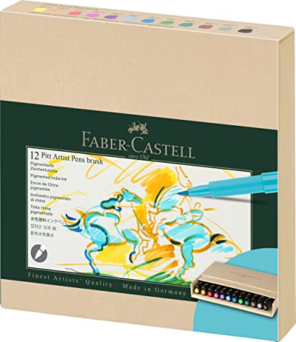 Faber-Castell 167190 - Pennello Pitt Artist Pen, Confezione Da 12, Set Di Penne A Pennello