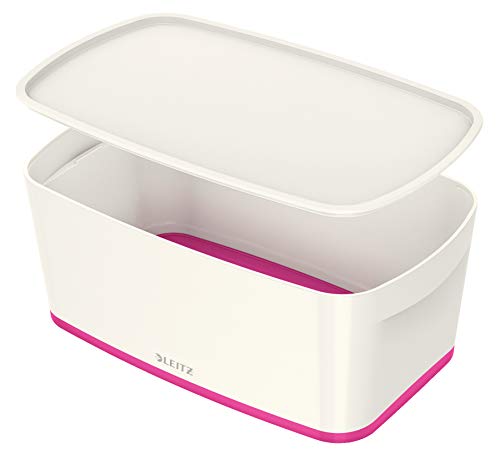 Leitz Mybox Wow Contenitore Con Coperchio S, Per Archiviare Accessori Per Ufficio E Casa, Bianco E Fucsia, 52291023