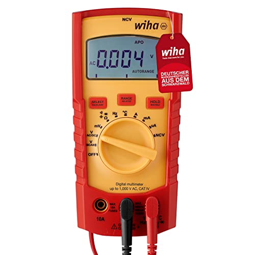 Wiha Multimetro Digitale Fino A 1000 V Ac, Cat Iv Incl. 2 Batterie Aaa, Fotovoltaico, Compatibile Con Shk, Funzione True Rms, Display Lcd (45215), Ros