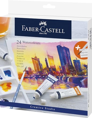 Faber-Castell 169624 - Colori Ad Acquerello Creative Studio, 24 Tubetti, Inclusa Tavolozza E Pennello Per Acquerello