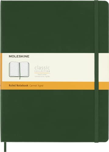 Moleskine Classic Notebook, Taccuino A Righe, Copertina Rigida E Chiusura Ad Elastico, Formato Xl 19 X 25 Cm, Colore Verde Mirto, 192 Pagine
