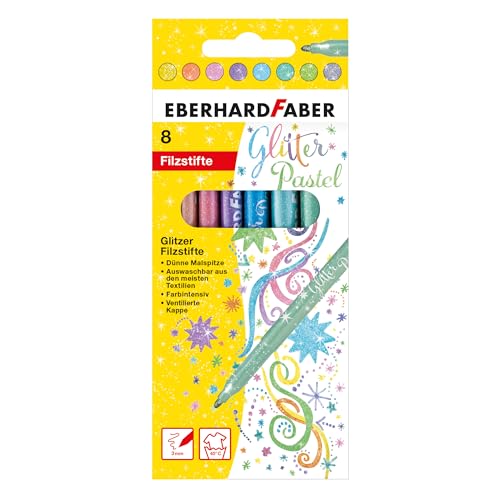Eberhard Faber 551009 - Pennarelli Glitterati In 8 Colori Pastello Intensivi, Spessore Mina 3 Mm, Lavabili In Scatola Di Cartone, Per Decorare, Disegn