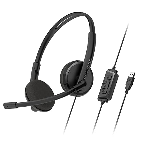 Creative Hs-220 Cuffie Usb On-Ear Con Microfono A Condensatore A Cancellazione Del Rumore, Controllo Disattivato Microfono In Linea/Volume, Plug-And-P