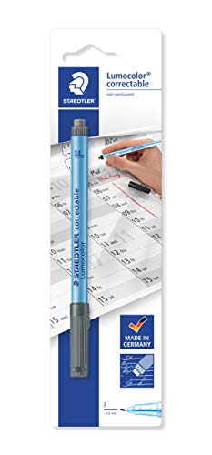 Staedtler Lumocolor Correctable 305 - Pennarello Non Permanente, Cancellabile A Secco, Punta Fine, 0,6 Mm, Colore: Nero