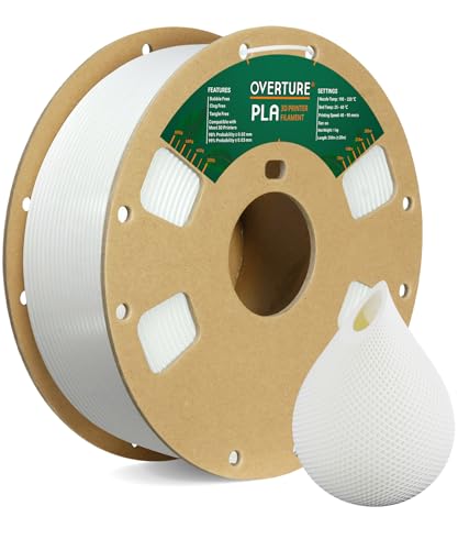 Overture Pla Filamenti 1.75Mm Per Stampanti 3D, 1Kg Bobina (2.2Lbs), Precisione Dimensionale +/- 0.03Mm, Fit Most Fdm Stampante (Bianco)