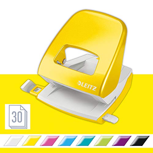 Leitz Perforatore, Capacità Fino A 30 Fogli, Barra Di Selezione Del Formato, Metallo, Gamma Wow, Box, 50081016, Giallo