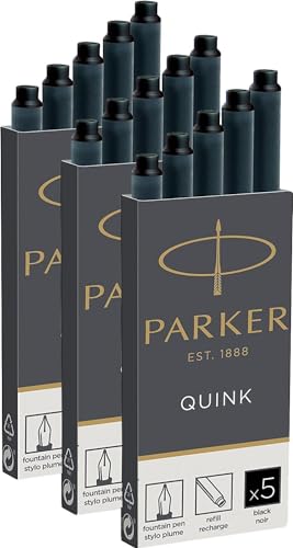 Parker Quink - Cartucce Di Ricarica Per Penna Stilografica, Cartucce Lunghe, Confezione Da 15 Pezzi, Inchiostro Nero
