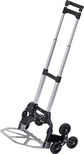 Meister 8985840 - Carrello A Gradini, Portata 80 Kg, 3 X 3, Pieghevole, Con Ruote, Manico Regolabile In Altezza In Tre Posizioni, In Alluminio, Carrel
