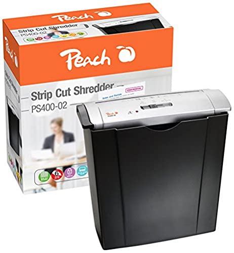 Peach Ps400 - 02, Distruggi-Documenti | Fino A 6 Fogli | 8 Litri | Larghezza Striscia 7 Mm : (P 1) | Lunga Durata E Molte Funzioni, Taglio A Strisce