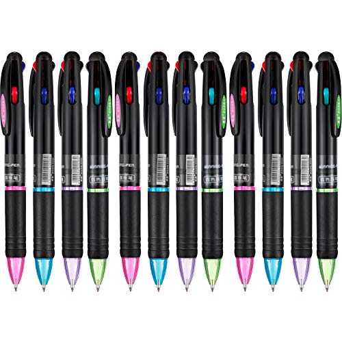 12 Pezzi Penne A Sfera Retrattili Penne Multicolore 4 Colori Inchiostro (Nero, Rosso E Verde) Penne A Sfera In Inchiostro Gel (12)