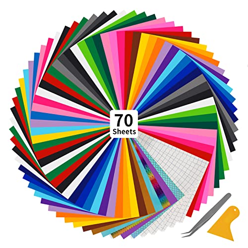 Withosent 70 Fogli Vinile Adesivo, Vinile Permanente Adesivo Per Plotter Da Taglio 30X25 Cm, 65 Fogli Di Vinile + 5 Trasferimento, Decorazione Fai Da