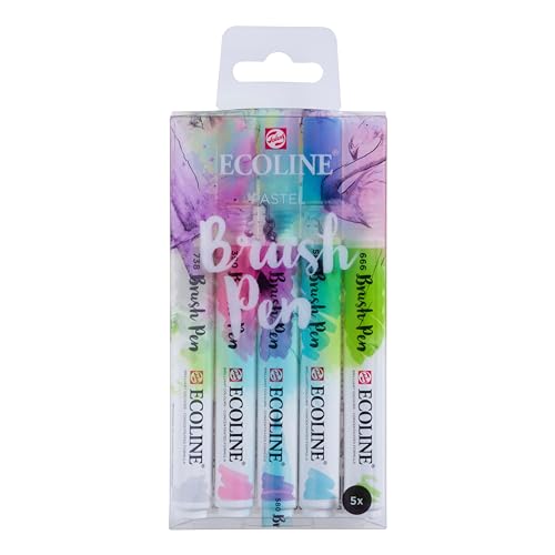 Ecoline Brus Pens, Pastel, Flüssige Wasserfarbe, 5 Er Pack