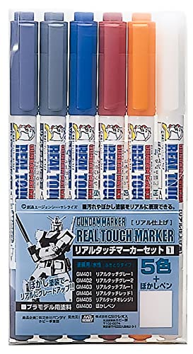Gsi Creos Mr.Hobbyミスターホビー Gms112 Gundam Real Touch - Set Di 6 Pennarelli Per Dipingere Gunpla, 5 Colori E Pennarelli Gm400, Extra Fine, Fine