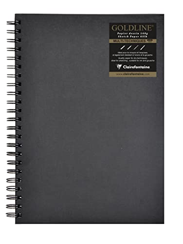 Clairefontaine 34265C - Taccuino Goldline 64 Fogli A Spirale (Formato Verticale) 21X29.7 Cm Carta Nera 140 G, Copertina Rigida Nera