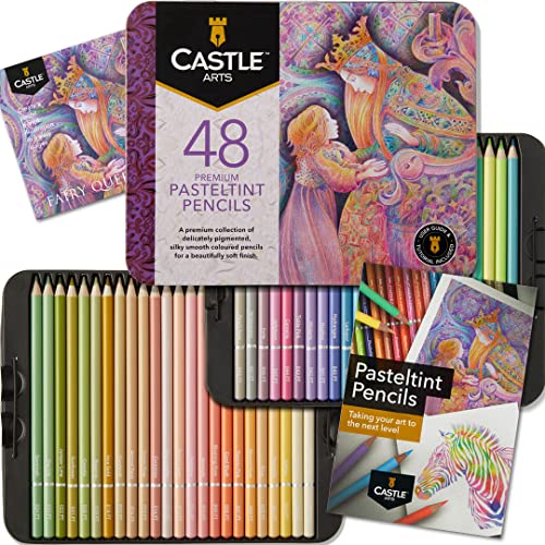 Castle Art Supplies Set Di Matite Colorate In Tinta Pastello | 48 Colori In Tonalità Delicate E Sontuose | Cofanetto Di Metallo