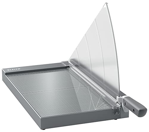 Leitz Precision Pro Taglierina A Ghigliottina Da Ufficio Con Lama In Acciaio, Guida Con Bordo Luminoso, Piano Di Taglio In Vetro, Taglia Fino A 25 Fog