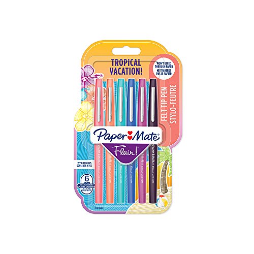Paper Mate 1982103 Penne Con Punta Media In Feltro, Colori Tropicali, Confezione Da 6 Pezzi