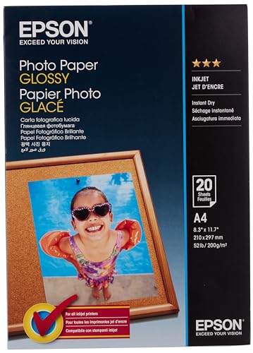 Epson Carta Fotografica Glossy, A4, 20 Fogli, Bianco