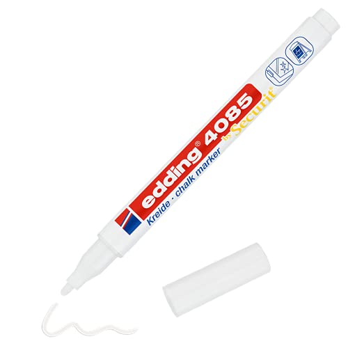 Edding 4085 Pennarello A Gesso - Bianco - Punta Tonda 1-2 Mm - Penna A Gesso Per Lavagna Cancellabile - Per Scrivere Su Finestre, Vetro, Specchi - Inc