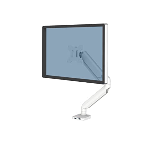 Fellowes 8056201 Braccio Monitor Singolo Platinum Series, Con Funzioni Di Oscillazione, Inclinazione, Rotazione, 2 Porte Usb, Dimensioni Massime Monit