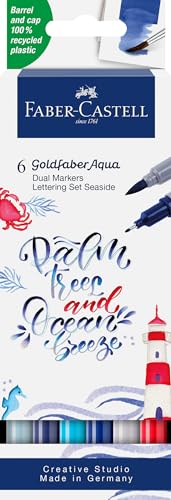 Faber-Castell 164519 - Goldfaber Aqua Dual Marker, Sea, Con Punta A Pennello E Punta Fineliner, Confezione Da 6