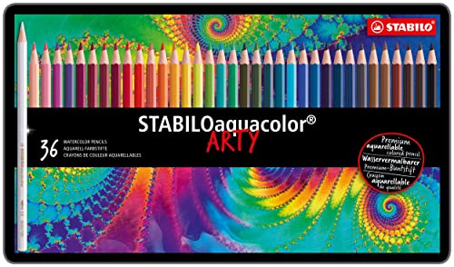 Matita Colorata Acquarellabile - Stabiloaquacolor - Scatola In Metallo Da 36 - Colori Assortiti