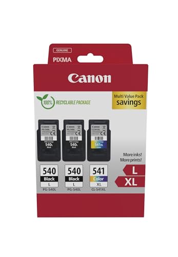 Canon Cartucce D'Inchiostro Originali Pg-540Xl X 2 / Cl-541Xl Ad Alta Capacità, Confezione Da 3 (2 Nere, 1 A Colori) - Confezione Multipla In Cartone