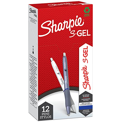 Sharpie S-Gel | Penne Gel | Punta Media (0,7 Mm) | Corpo Color Blu Ghiaccio E Bianco Perla | Inchiostro Blu | Confezione Da 12